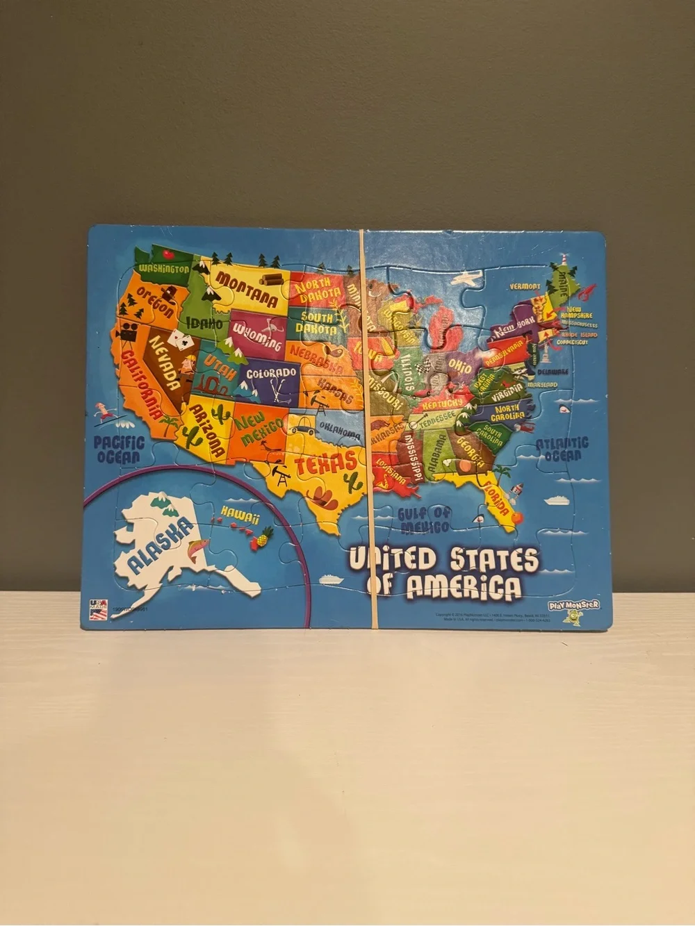 United States Map Wooden Puzzle - Bright Blue Background